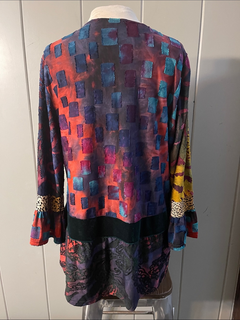 Calessa Tunic Top Purple Patchwork Multi Print Artsy Bohemian Lagenlook Hippie - Picture 2 of 6